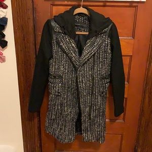 Marc New York Black tweed coat with hood